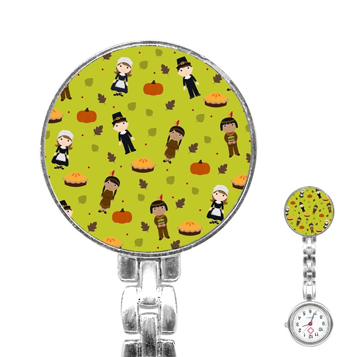 Pilgrims and Indians pattern - Thanksgiving Stainless Steel Nurses Watch