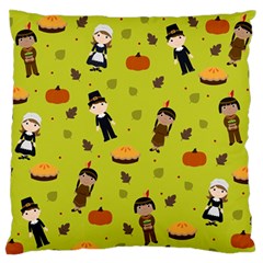 Pilgrims And Indians Pattern - Thanksgiving Large Flano Cushion Case (two Sides) by Valentinaart