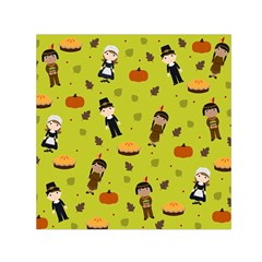 Pilgrims And Indians Pattern - Thanksgiving Small Satin Scarf (square) by Valentinaart