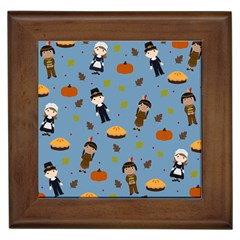 Pilgrims And Indians Pattern - Thanksgiving Framed Tiles by Valentinaart