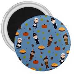 Pilgrims And Indians Pattern - Thanksgiving 3  Magnets by Valentinaart