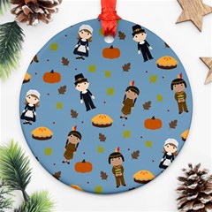 Pilgrims And Indians Pattern - Thanksgiving Ornament (round) by Valentinaart