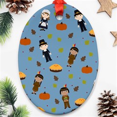 Pilgrims And Indians Pattern - Thanksgiving Ornament (oval) by Valentinaart