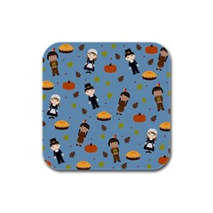 Pilgrims And Indians Pattern - Thanksgiving Rubber Square Coaster (4 Pack)  by Valentinaart