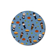 Pilgrims And Indians Pattern - Thanksgiving Rubber Coaster (round)  by Valentinaart