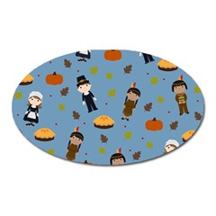 Pilgrims And Indians Pattern - Thanksgiving Oval Magnet by Valentinaart