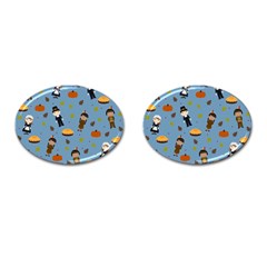 Pilgrims And Indians Pattern - Thanksgiving Cufflinks (oval) by Valentinaart