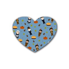 Pilgrims And Indians Pattern - Thanksgiving Heart Coaster (4 Pack)  by Valentinaart