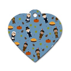 Pilgrims And Indians Pattern - Thanksgiving Dog Tag Heart (one Side) by Valentinaart