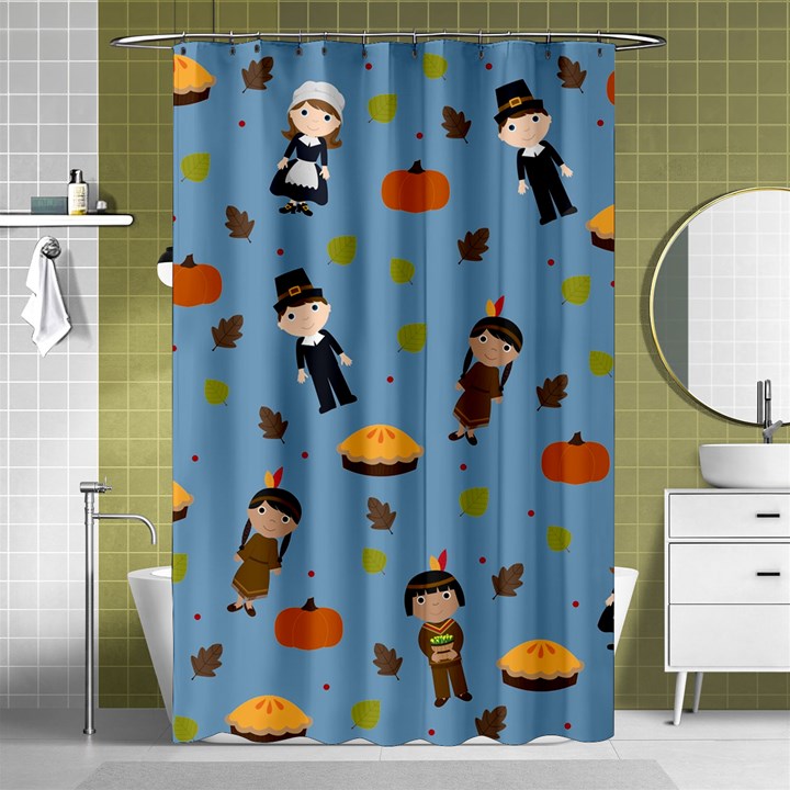 Pilgrims and Indians pattern - Thanksgiving Shower Curtain 48  x 72  (Small) 