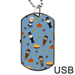 Pilgrims And Indians Pattern - Thanksgiving Dog Tag Usb Flash (one Side) by Valentinaart