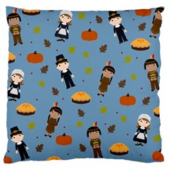 Pilgrims And Indians Pattern - Thanksgiving Large Cushion Case (one Side) by Valentinaart