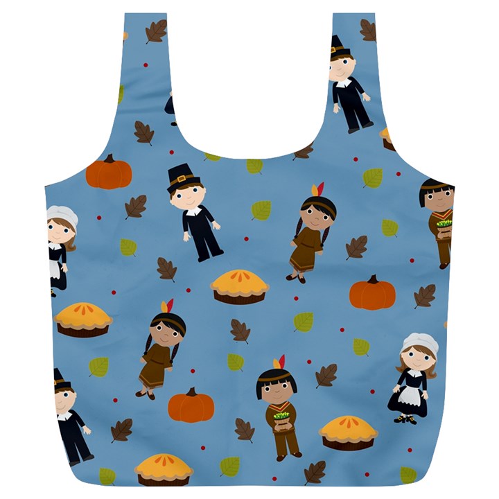 Pilgrims and Indians pattern - Thanksgiving Full Print Recycle Bags (L) 