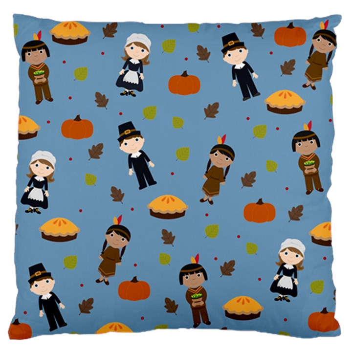 Pilgrims and Indians pattern - Thanksgiving Large Flano Cushion Case (One Side)