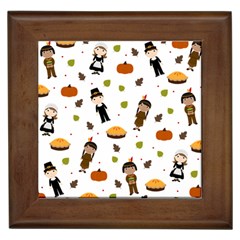 Pilgrims And Indians Pattern - Thanksgiving Framed Tiles by Valentinaart