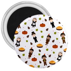 Pilgrims And Indians Pattern - Thanksgiving 3  Magnets by Valentinaart