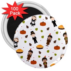 Pilgrims And Indians Pattern - Thanksgiving 3  Magnets (100 Pack) by Valentinaart