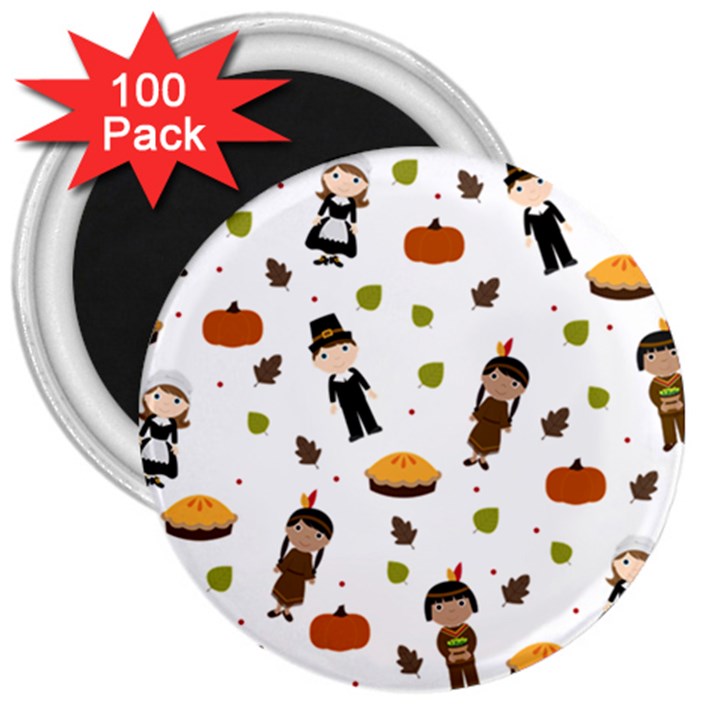 Pilgrims and Indians pattern - Thanksgiving 3  Magnets (100 pack)