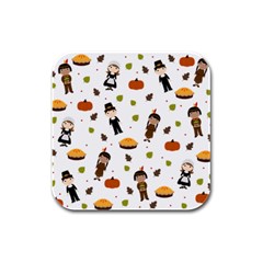 Pilgrims And Indians Pattern - Thanksgiving Rubber Square Coaster (4 Pack)  by Valentinaart