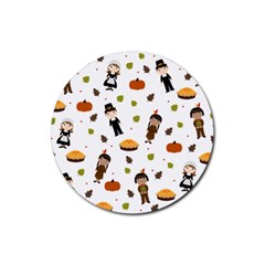 Pilgrims And Indians Pattern - Thanksgiving Rubber Coaster (round)  by Valentinaart