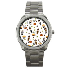 Pilgrims And Indians Pattern - Thanksgiving Sport Metal Watch by Valentinaart