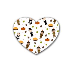 Pilgrims And Indians Pattern - Thanksgiving Rubber Coaster (heart)  by Valentinaart