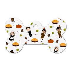 Pilgrims And Indians Pattern - Thanksgiving Dog Tag Bone (one Side) by Valentinaart