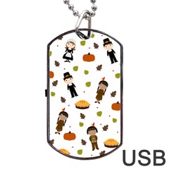 Pilgrims And Indians Pattern - Thanksgiving Dog Tag Usb Flash (two Sides) by Valentinaart