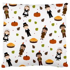 Pilgrims And Indians Pattern - Thanksgiving Large Cushion Case (two Sides) by Valentinaart