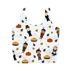 Pilgrims And Indians Pattern - Thanksgiving Full Print Recycle Bags (m)  by Valentinaart