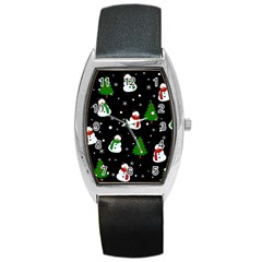 Snowman Pattern Barrel Style Metal Watch by Valentinaart