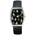 Snowman pattern Barrel Style Metal Watch Front