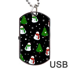 Snowman Pattern Dog Tag Usb Flash (two Sides) by Valentinaart