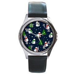 Snowman Pattern Round Metal Watch by Valentinaart