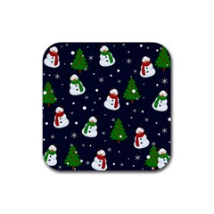 Snowman Pattern Rubber Coaster (square)  by Valentinaart