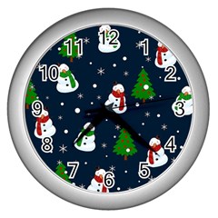 Snowman Pattern Wall Clocks (silver)  by Valentinaart