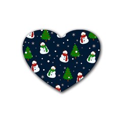 Snowman Pattern Rubber Coaster (heart)  by Valentinaart