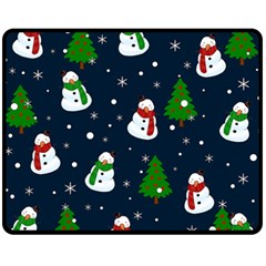 Snowman Pattern Fleece Blanket (medium)  by Valentinaart