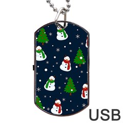 Snowman Pattern Dog Tag Usb Flash (two Sides) by Valentinaart