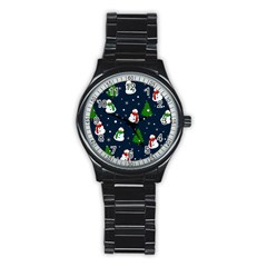 Snowman Pattern Stainless Steel Round Watch by Valentinaart