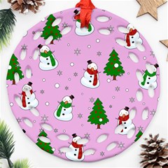 Snowman Pattern Round Filigree Ornament (two Sides) by Valentinaart