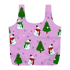 Snowman Pattern Full Print Recycle Bags (l)  by Valentinaart