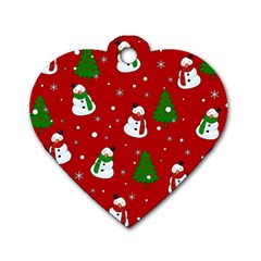 Snowman Pattern Dog Tag Heart (two Sides) by Valentinaart