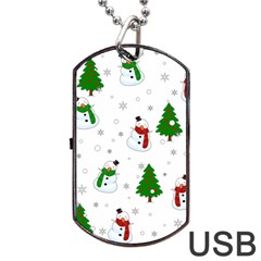 Snowman Pattern Dog Tag Usb Flash (two Sides) by Valentinaart