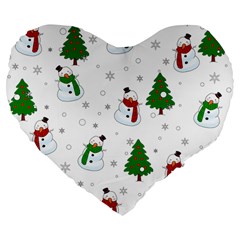 Snowman Pattern Large 19  Premium Flano Heart Shape Cushions by Valentinaart