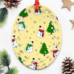 Snowman Pattern Oval Filigree Ornament (two Sides) by Valentinaart