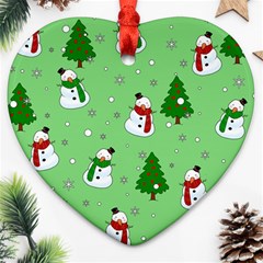 Snowman Pattern Ornament (heart) by Valentinaart