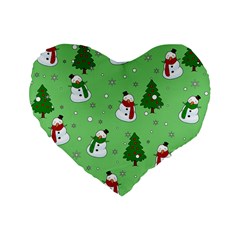 Snowman Pattern Standard 16  Premium Flano Heart Shape Cushions by Valentinaart