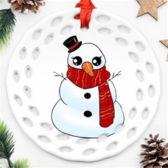 Kawaii Snowman Round Filigree Ornament (two Sides) by Valentinaart