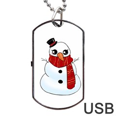 Kawaii Snowman Dog Tag Usb Flash (one Side) by Valentinaart